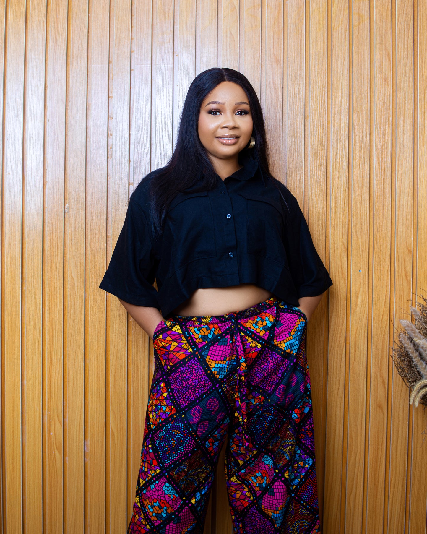 PALAZZO PANTS & BLACK LINEN CROP SHIRT